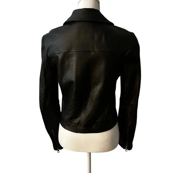Madewell lamb leather shrunk zip front brass hardware jacket size 6** - Picture 7 of 15
